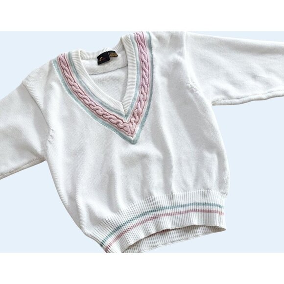 Vintage LIZ SPORT 80s / 90s Cable Knit V Neck Sweater Size Med - Picture 1 of 8